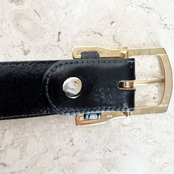 BUXTON Black Bridle Leather Belt Mens Size 38 Removable Gold Buckle - Picture 5 of 8